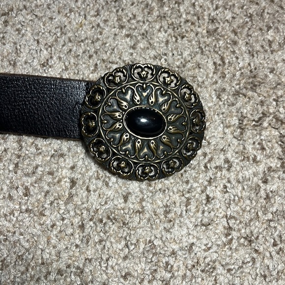 Brown Leather Belt 3” Bronze Buckle w/ Glass Jewel Women's Medium - Picture 12 of 12